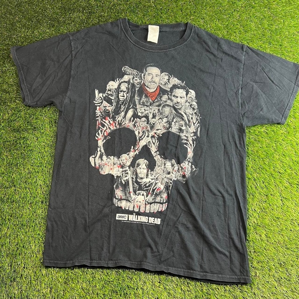 Y2K AMC The Walking Dead Skull Character Graphic TShirt Black Size XL Horror Tee